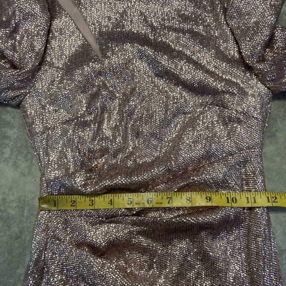 Rachel Zoe Dress Womens 2 Sequin Bellini Pink Long Sleeve Maxi Side Slit Evening - Picture 3 of 14